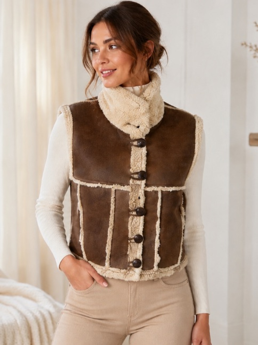 Beautiful VINTAGE Brown Shearling vest❤️M